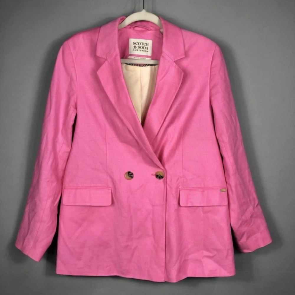 Scotch & Soda Paradise Linen Blend Double-Breasted Blazer Jacket M Pink